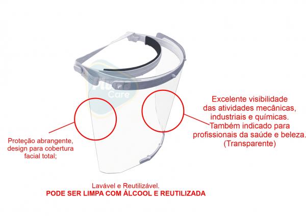 Máscara Proteção Facial Com Tiras Elásticas - Face Shield BRANCA 3 PÇ